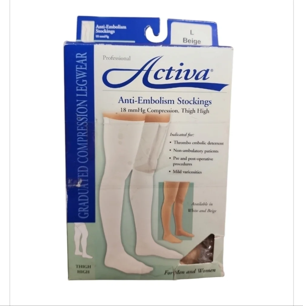 Activa Anti-Embolism 18 mmHg Compression Thigh High Stockings Beige Large 1 Pair